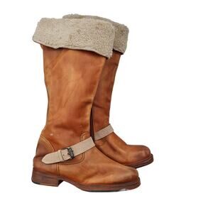 Vintage Foundry Co Tan Leather Riding Boots Sherpa Cuff